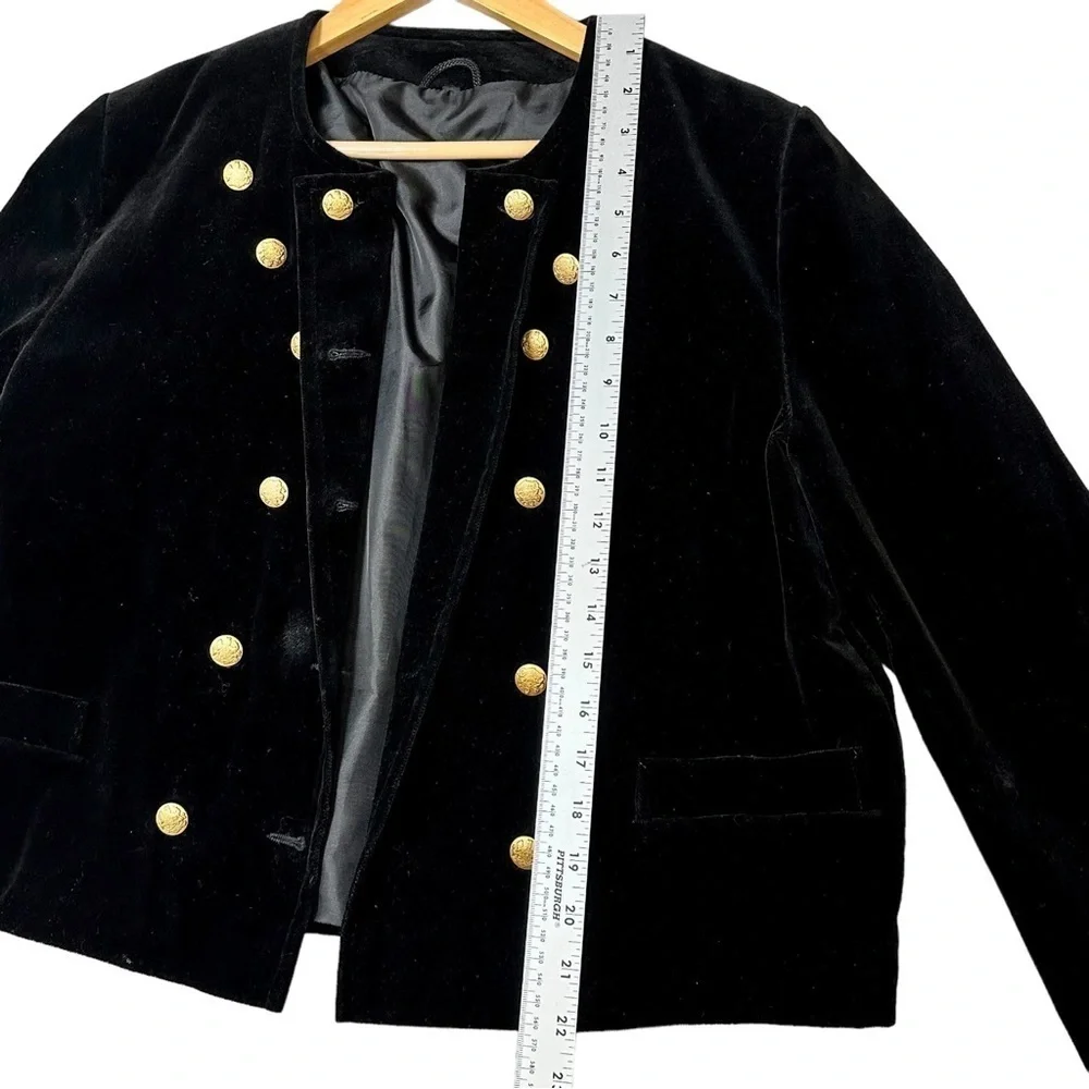 Black Velvet Military Styled Jacket Cotton Made in West Germany - Picture 8 of 9